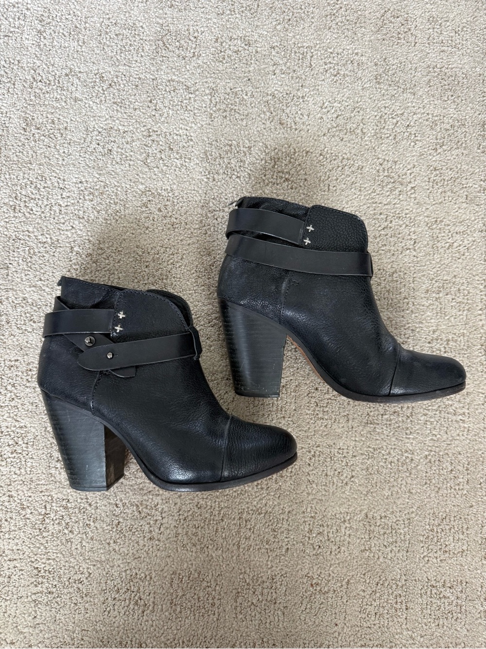 rag & bone Women's Black Leather Heeled Ankle Booties with Strap Detail
